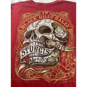 Hot Leathers Sturgis 2015 T-Shirt Mens‎ XL Maroon Sugar Skull 75th Rally